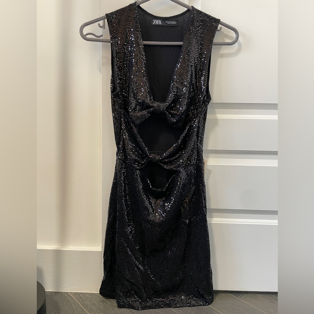 Zara black sequins dress with bows